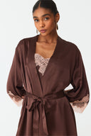 Elina Warm Brown Lace Silk Robe Set