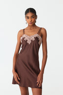Elina Warm Brown Lace Silk Robe Set