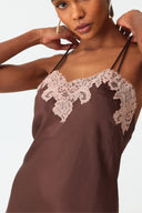 Elina Warm Brown Lace Silk Robe Set