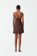 Elina Warm Brown Lace Silk Robe Set