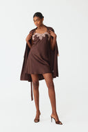 Elina Warm Brown Lace Silk Robe Set