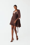 Elina Warm Brown Lace Silk Robe Set