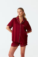 Dilia Deep Burgundy Silk Short Pyjama Set