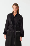 Olla Classic Black Silk Long Robe