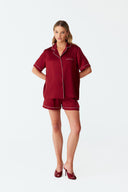 Dilia Deep Burgundy Silk Short Pyjama Set