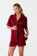 Dilia Deep Burgundy Silk Short Pyjama Set