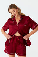 Dilia Deep Burgundy Silk Short Pyjama Set